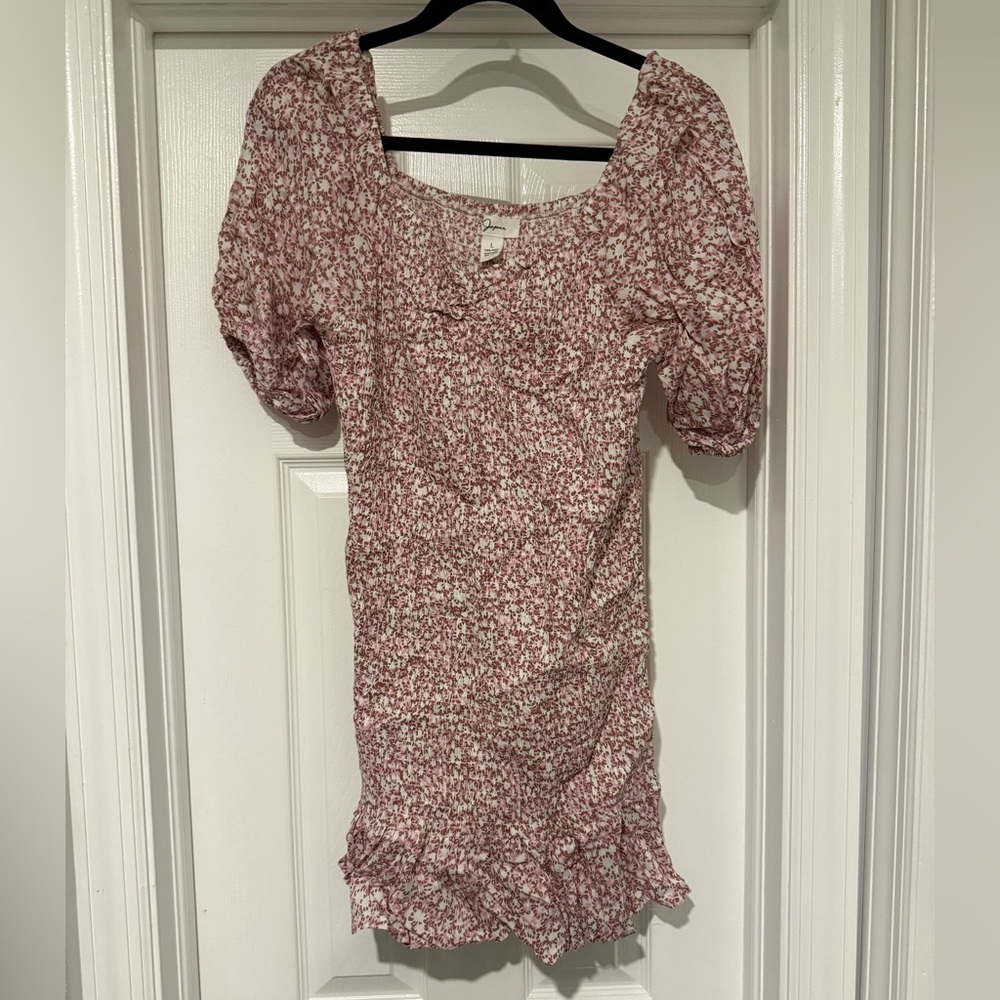 Japna Pink Floral Smocked Mini Dress with Puff‎ Sleeves size Large